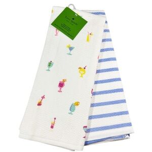 NEW Kate Spade FRUITY COCKTAILS/STRIPED Themed Kitchen Towels Set/2